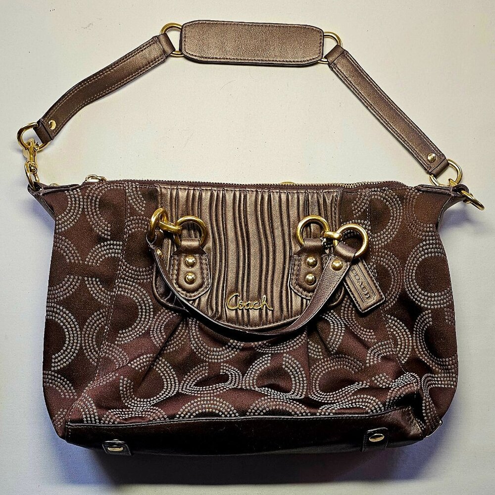 Coach Ashley Gathered Dotted Op Art Satchel F20015 Shoulder Handbag Purse